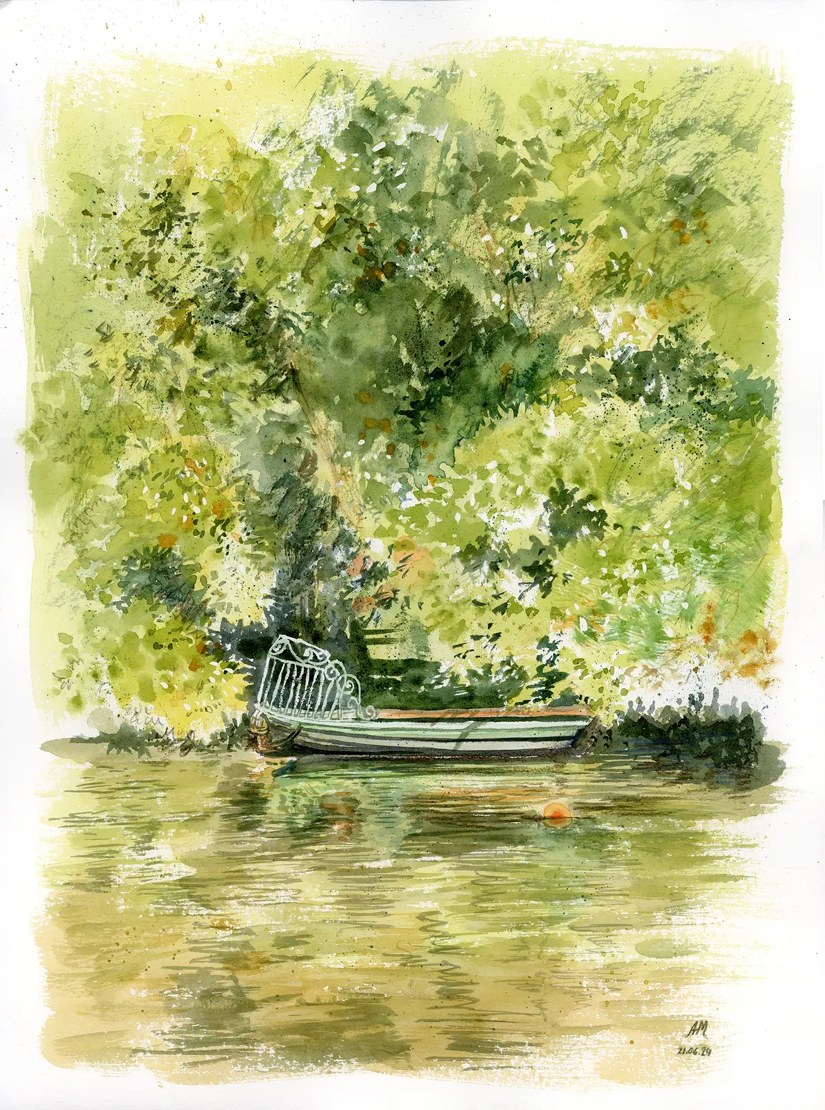 Akvarell Green water av Anastasiia Mazeina