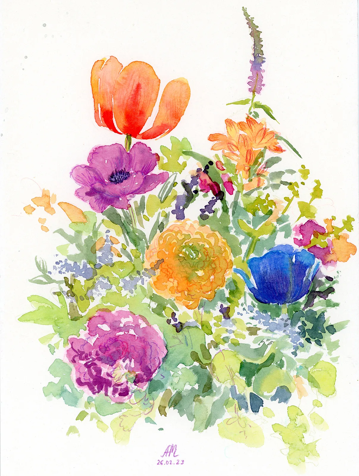 Akvarell Spring bouquet av Anastasiia Mazeina