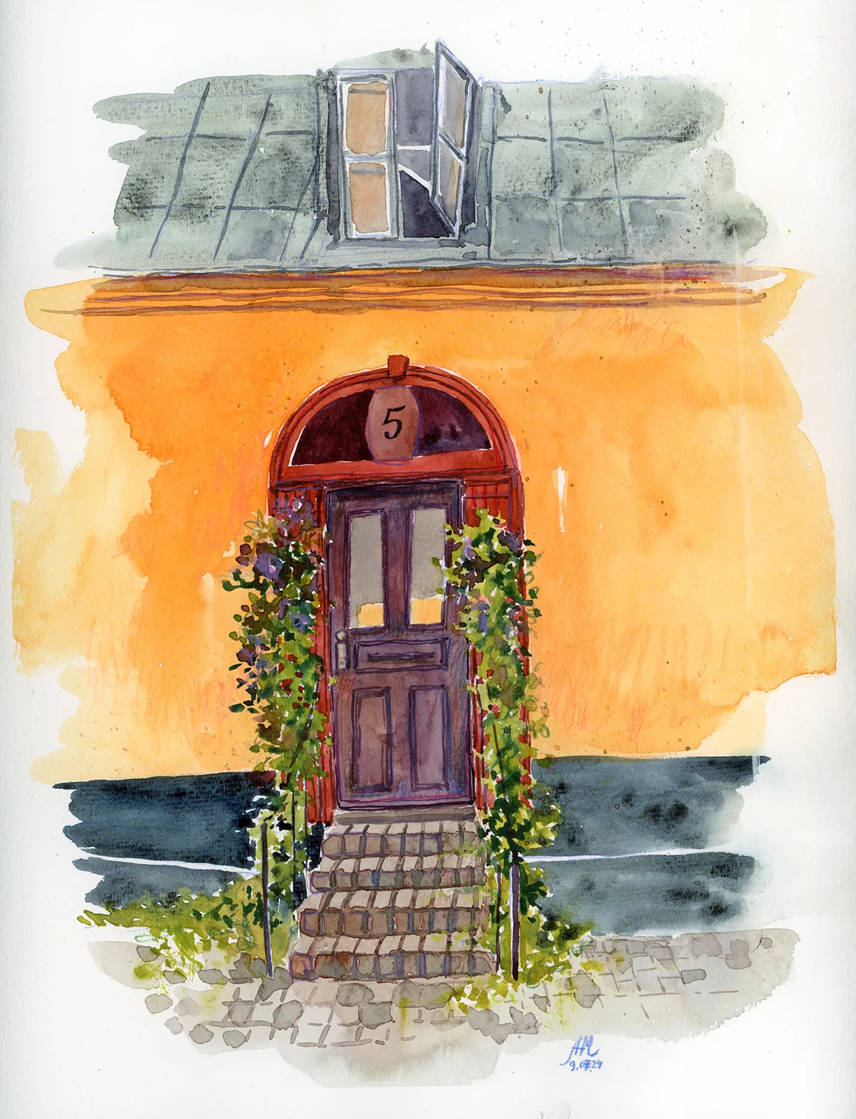 Akvarell Streets of Stockholms av Anastasiia Mazeina