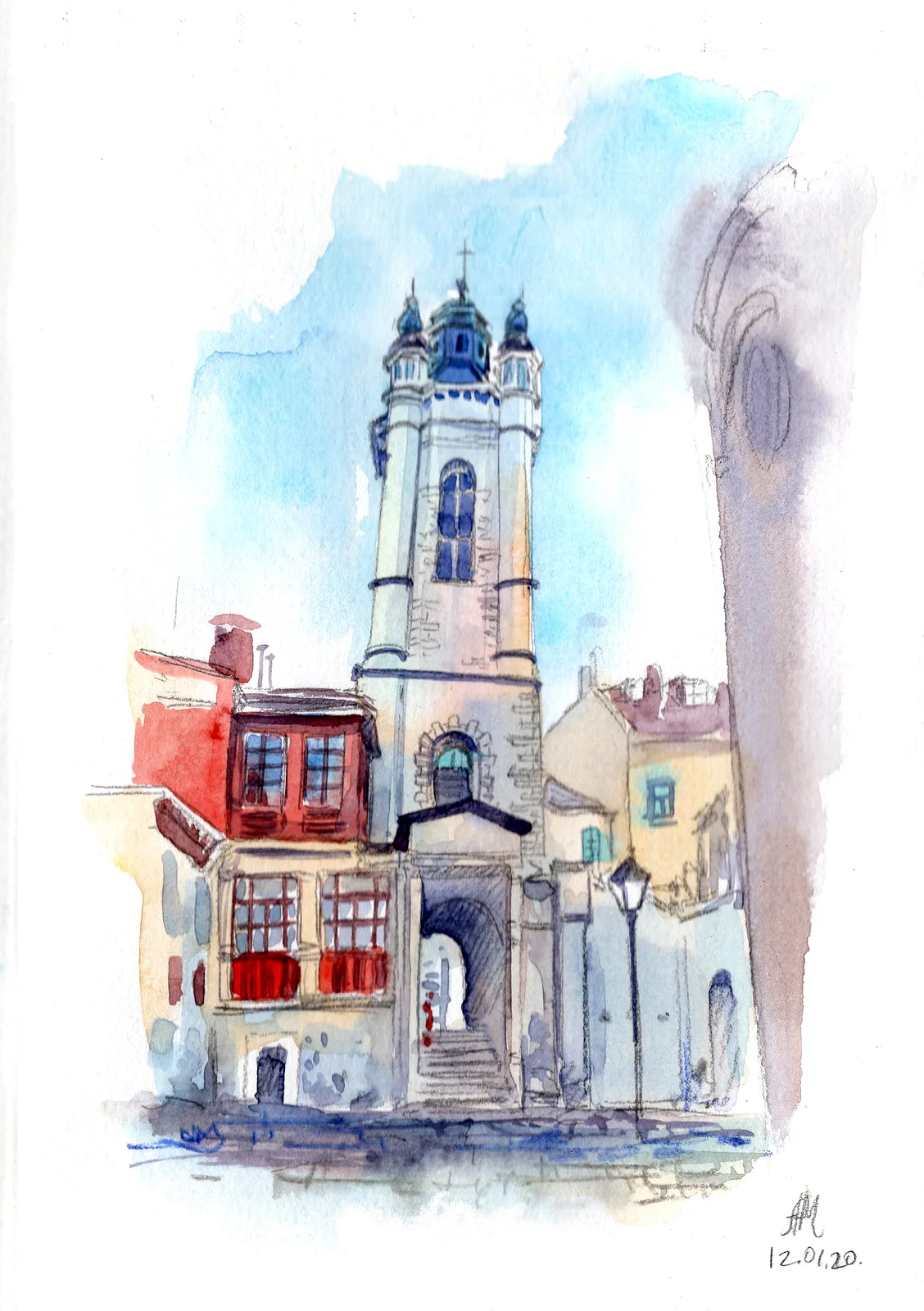 Akvarell Lviv av Anastasiia Mazeina