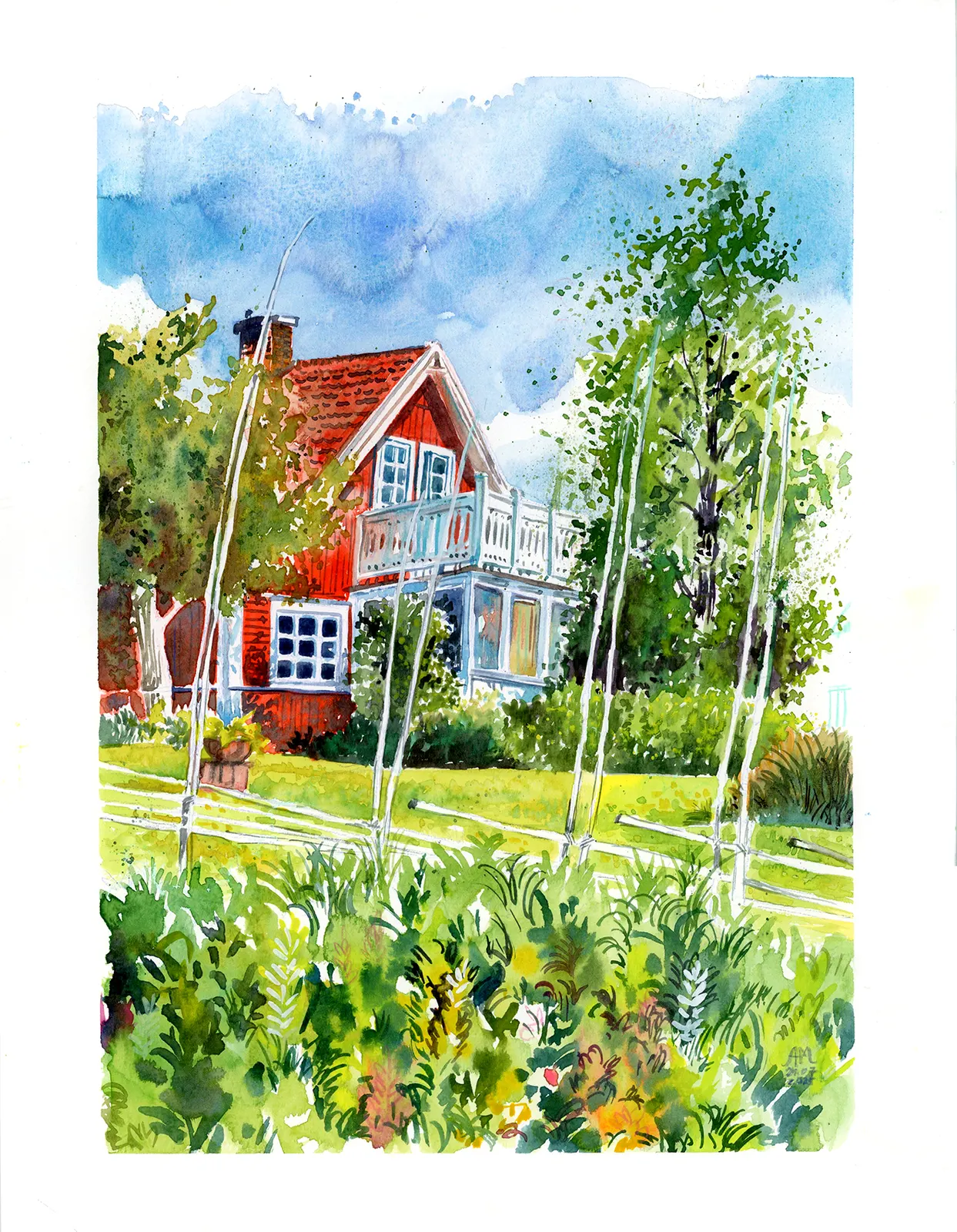Akvarell Summer in Lofsdalen av Anastasiia Mazeina