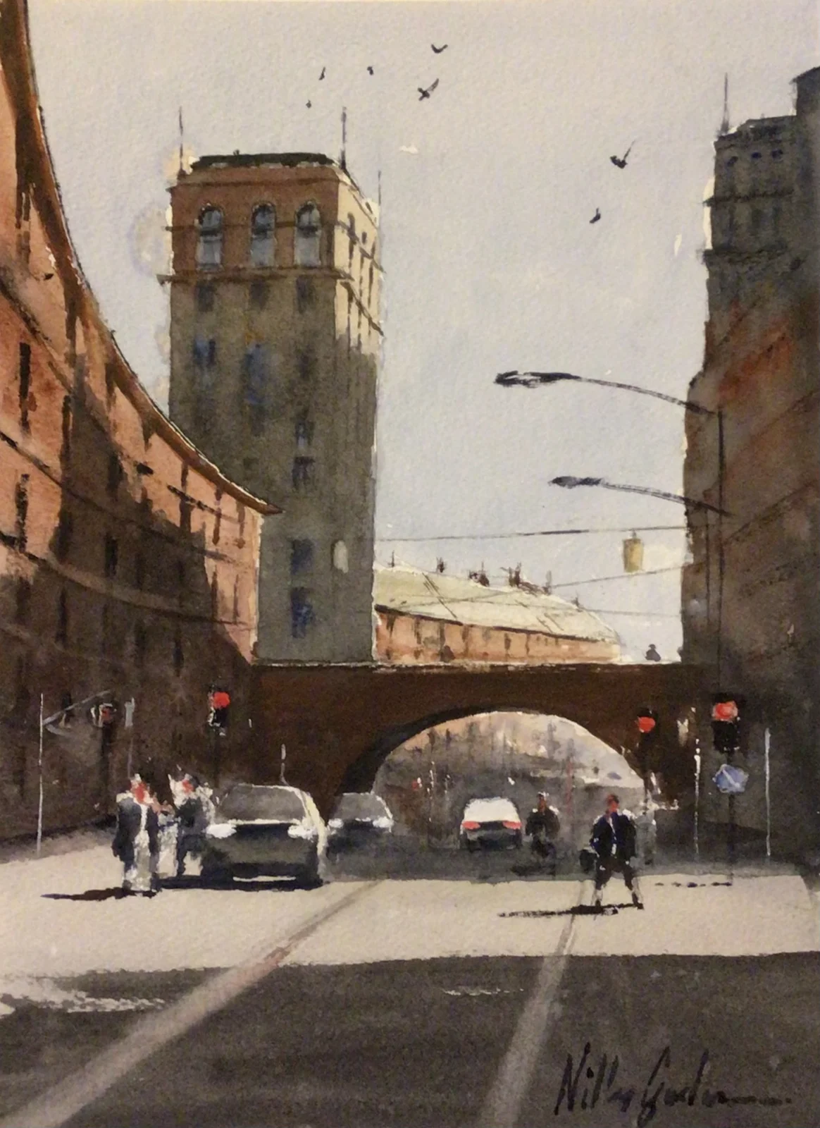 Akvarell Sol på Kungsgatan av Niklas Gustafsson
