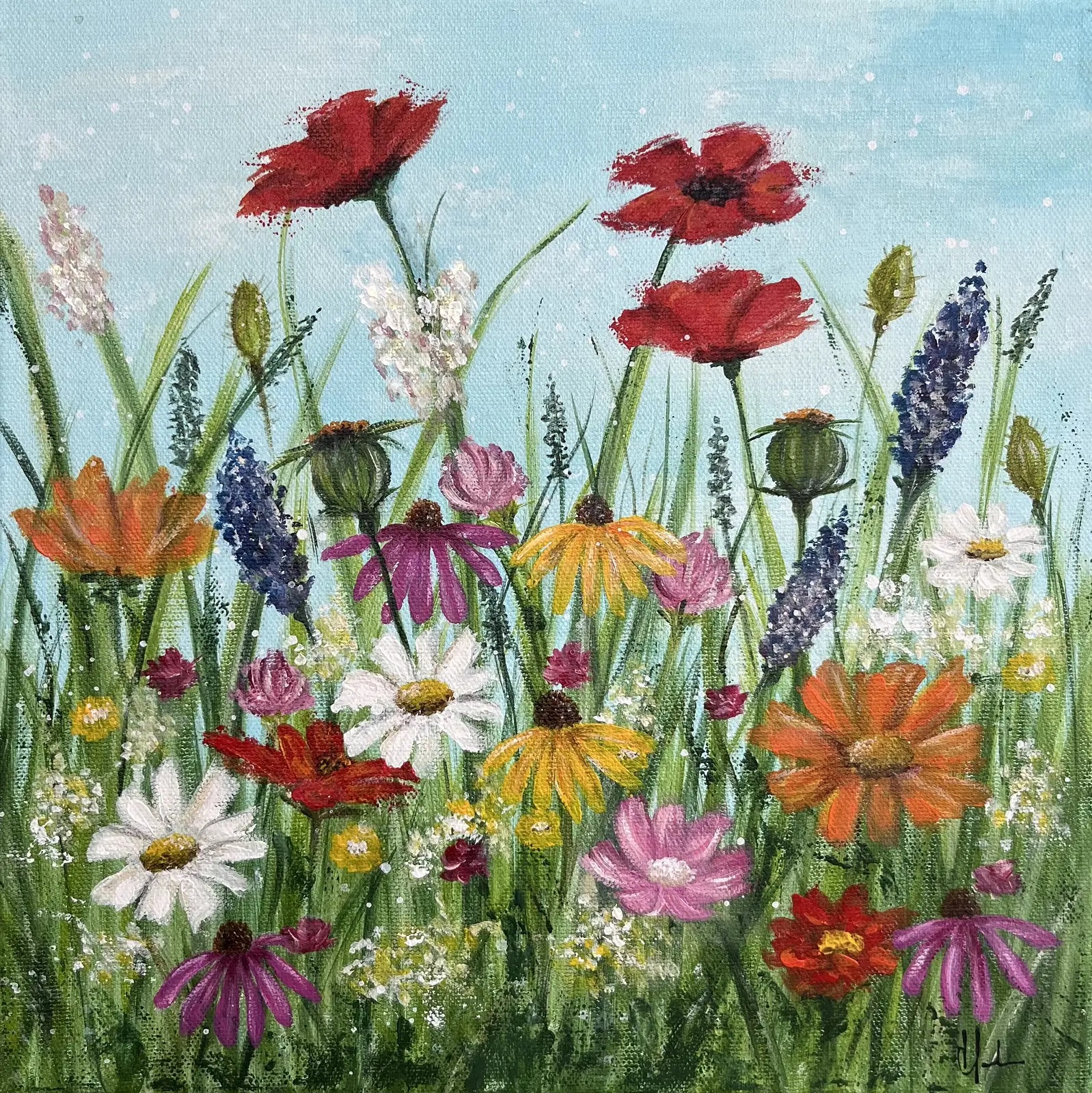 Akrylmålning Vildblommor i juli av Helena Stridh