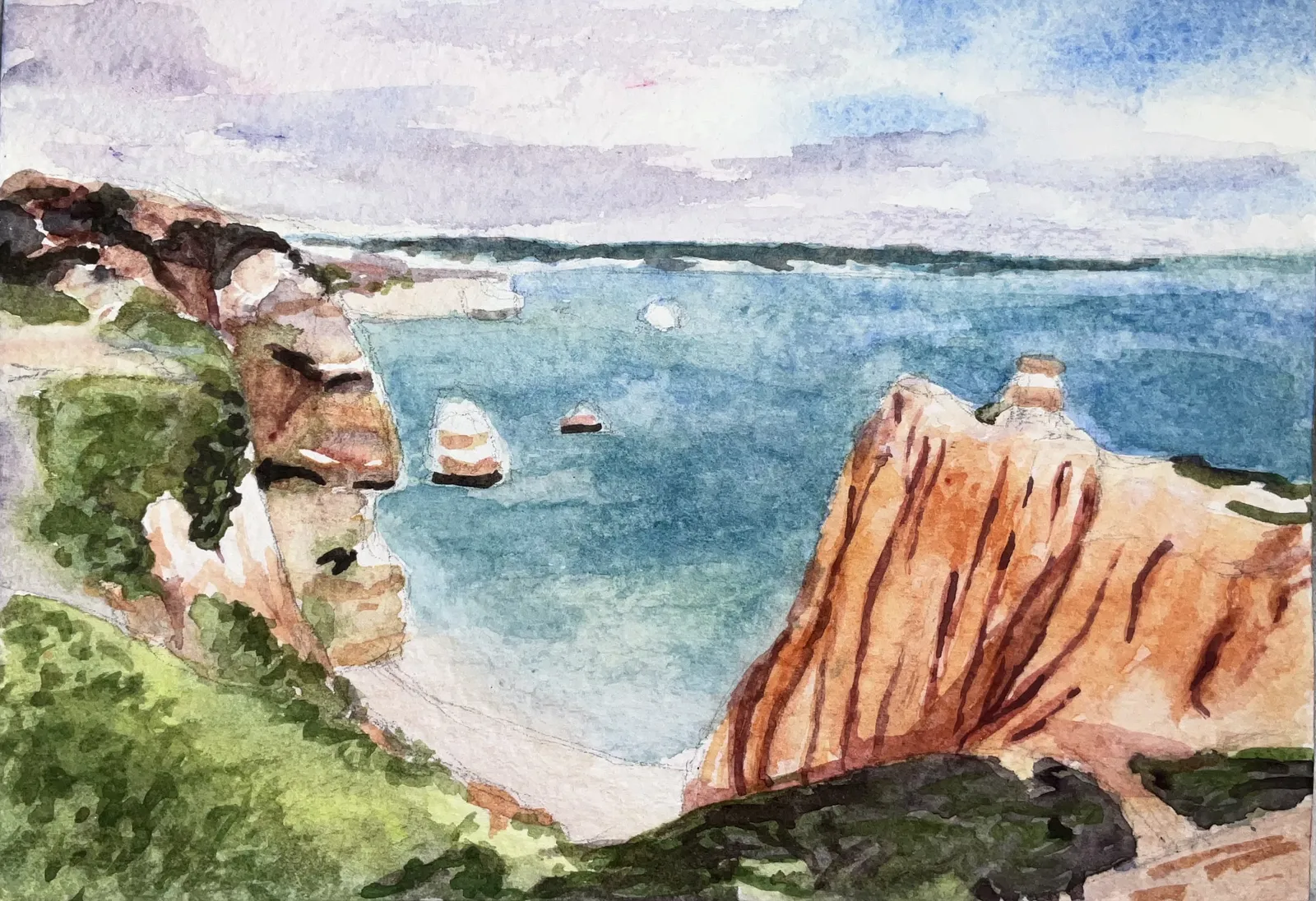 Akvarell Klipporna i Lagos av Christina Lilith Art