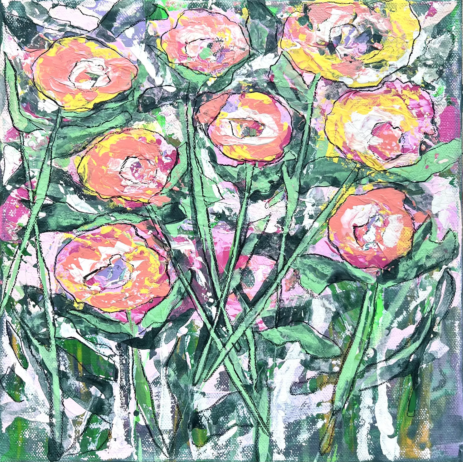 Akrylmålning Blooms av Helena Renström
