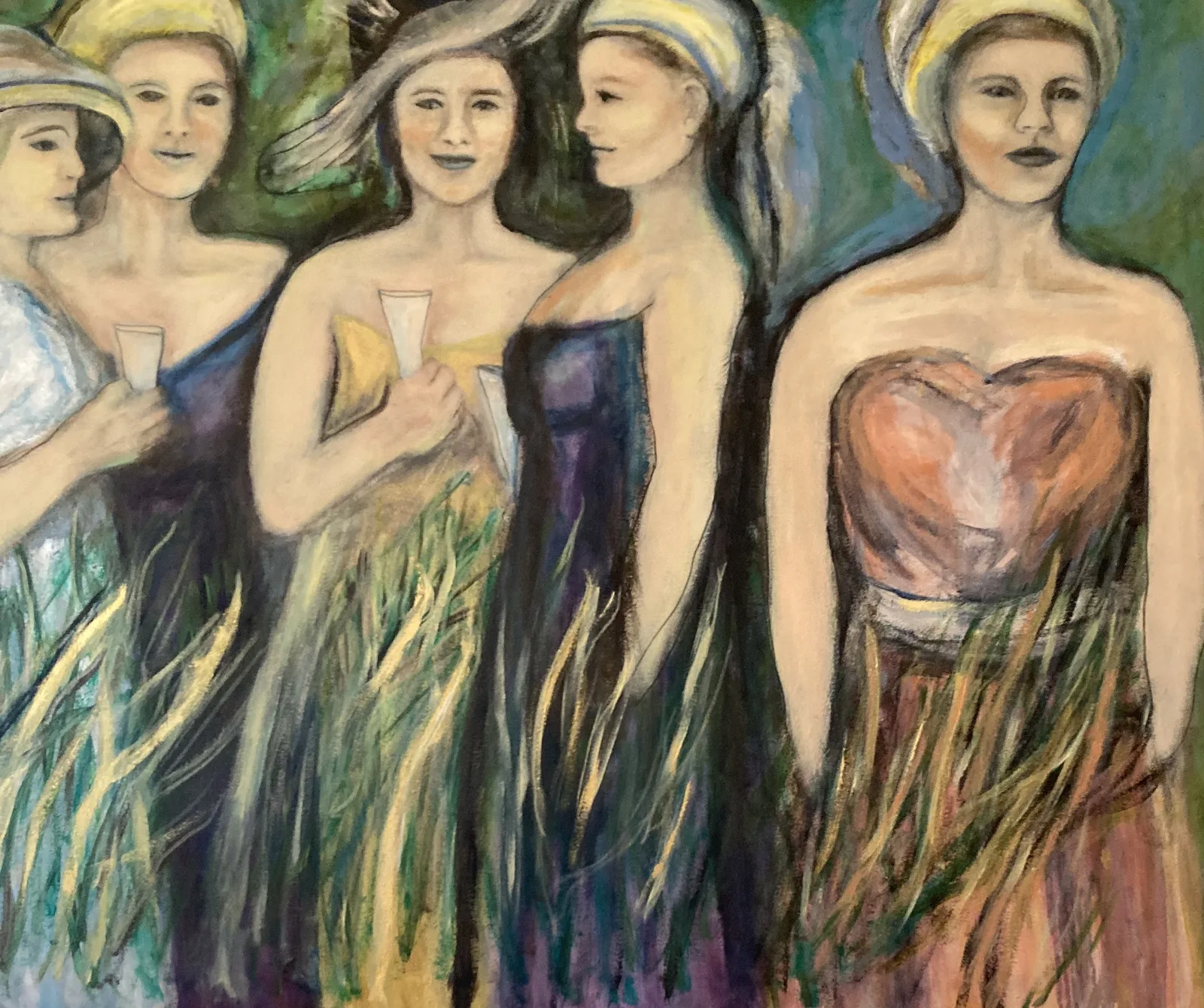 Akrylmålning Damerna på bal av Elise Vakepea