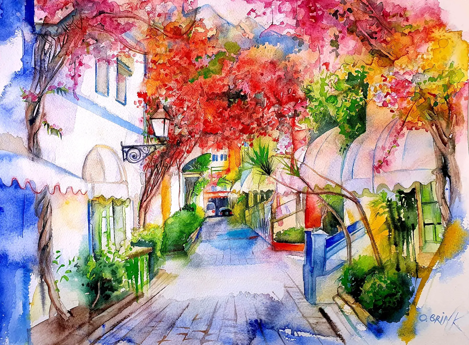 Akvarell Estepona (inramad) av Olga Brink Art