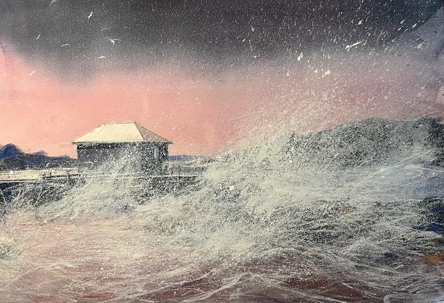 Akvarell Brottskär vårstorm av Hans Kihlén