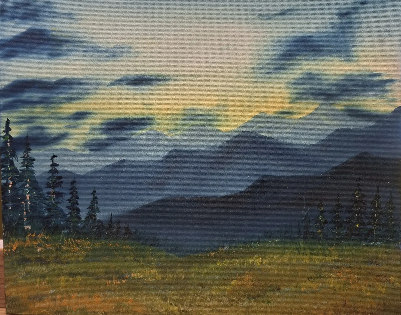 Oljemålning Blue ridge mountains av Beatrice Strid