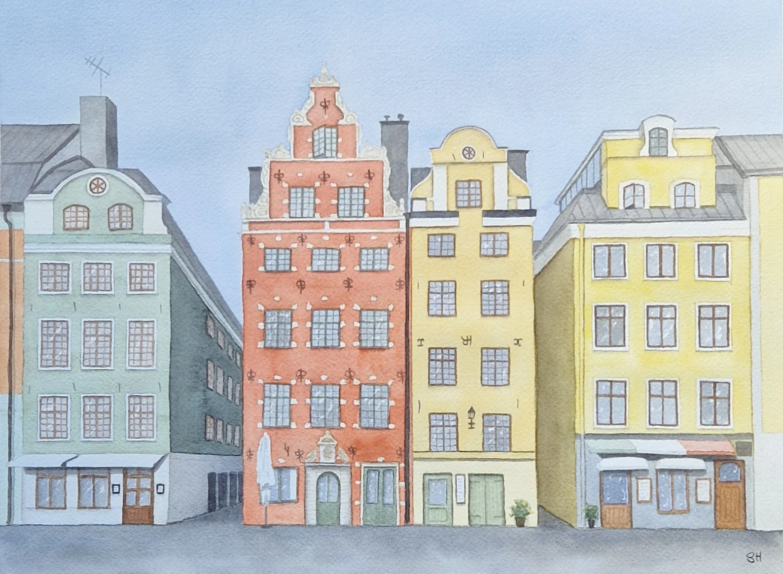Akvarell Stortorget, mellan husen av Susanne Hagemark