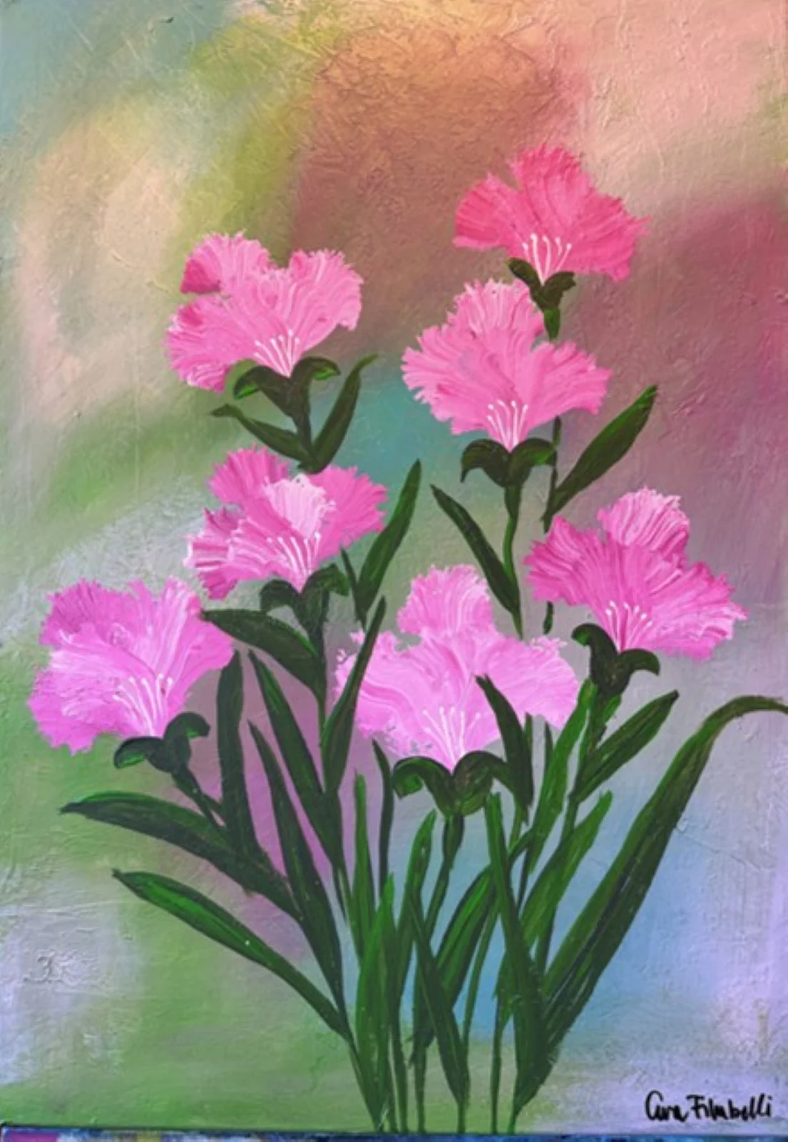 Akrylmålning Rosa liljor av Eva Filubelli