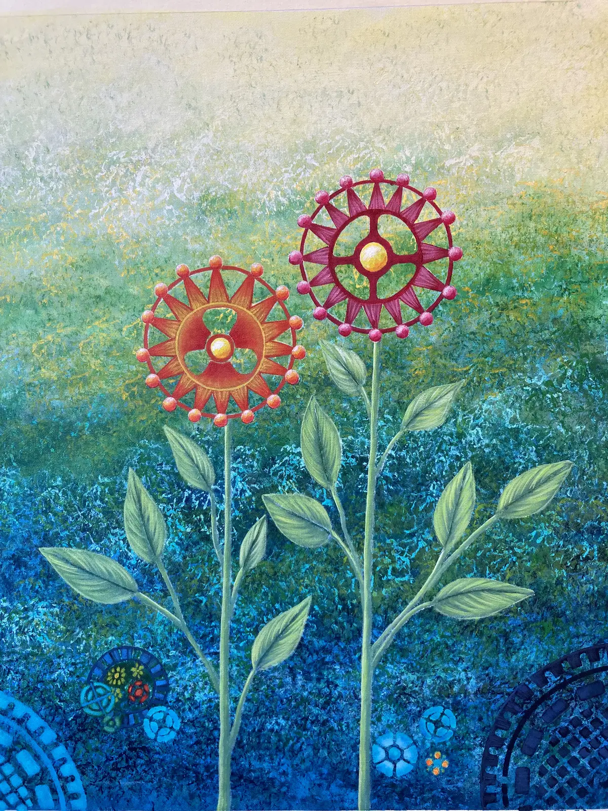 Akrylmålning The wheels are blooming av Catharina Johansson Söderström