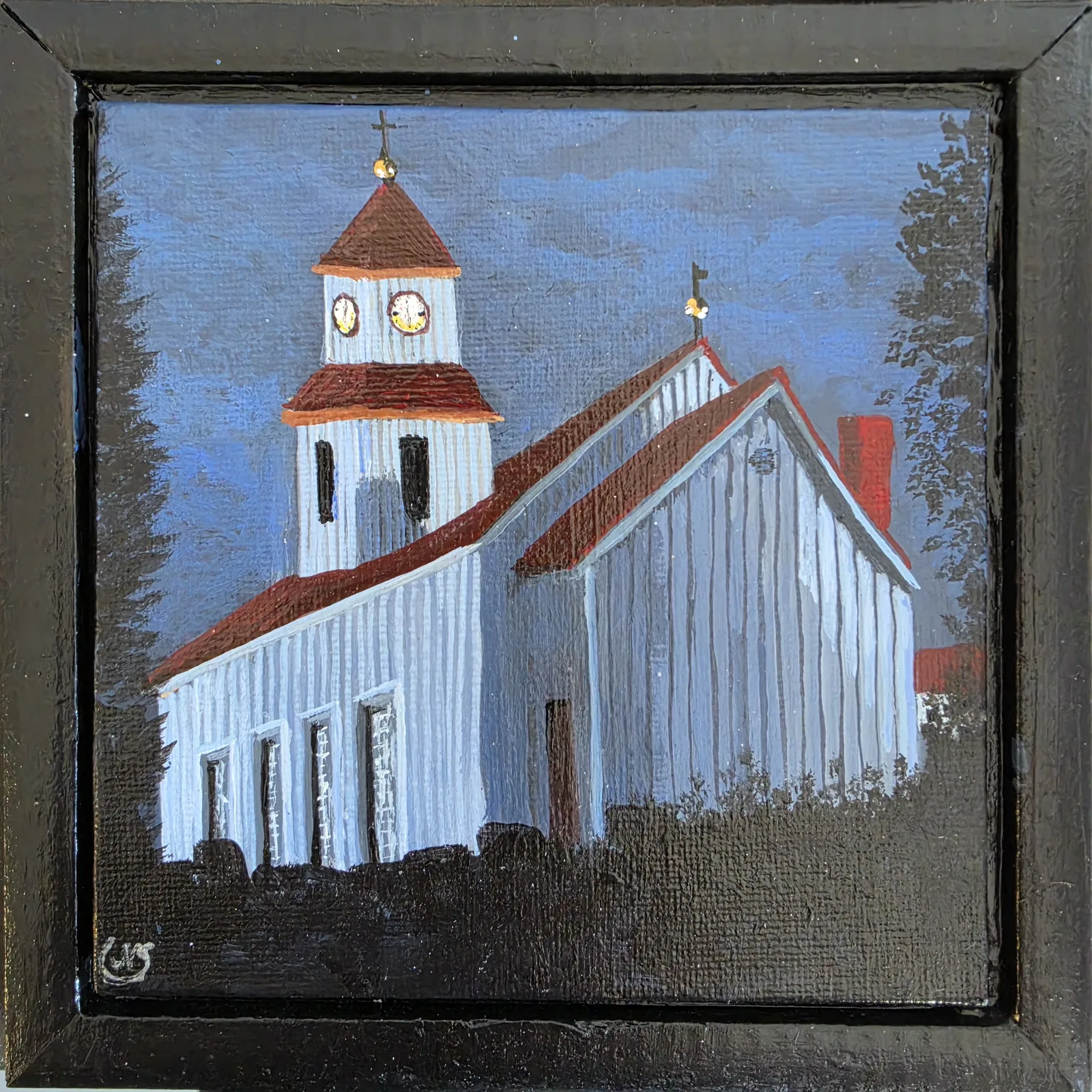 Akrylmålning Gäddede Kyrka av Nina Söderström