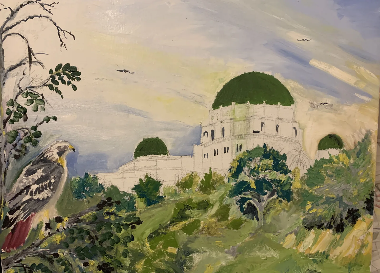 Oljemålning Observatory in Griffiths Park av Carlyle Minnaar