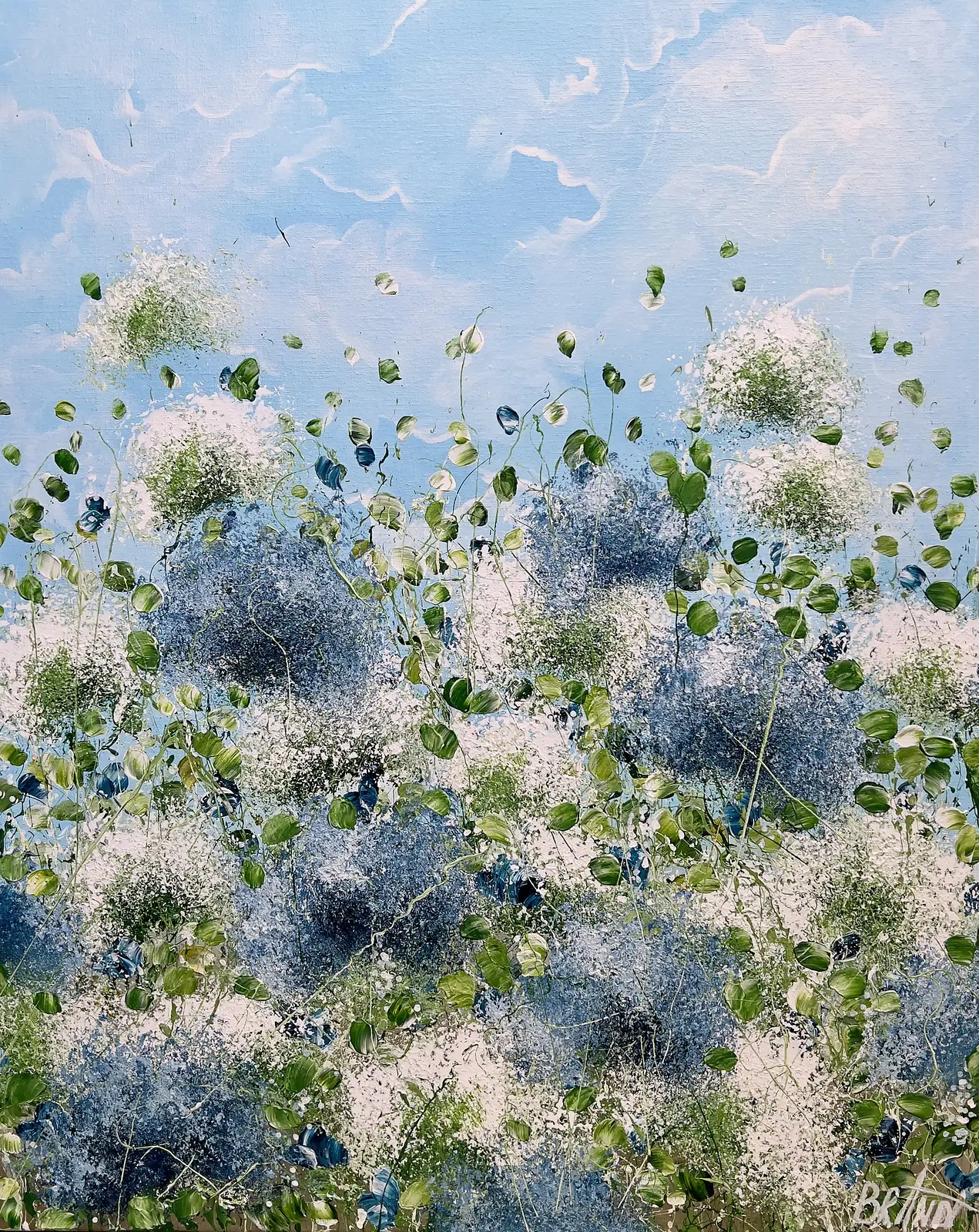 Akrylmålning Skybound Garden (Blue Drift) av Anna Artistockholm Brandt