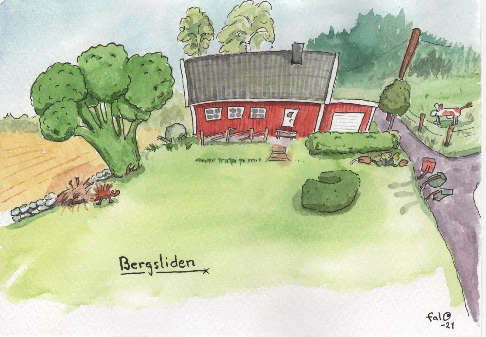 Akvarell Bergsliden av Martin Johansson