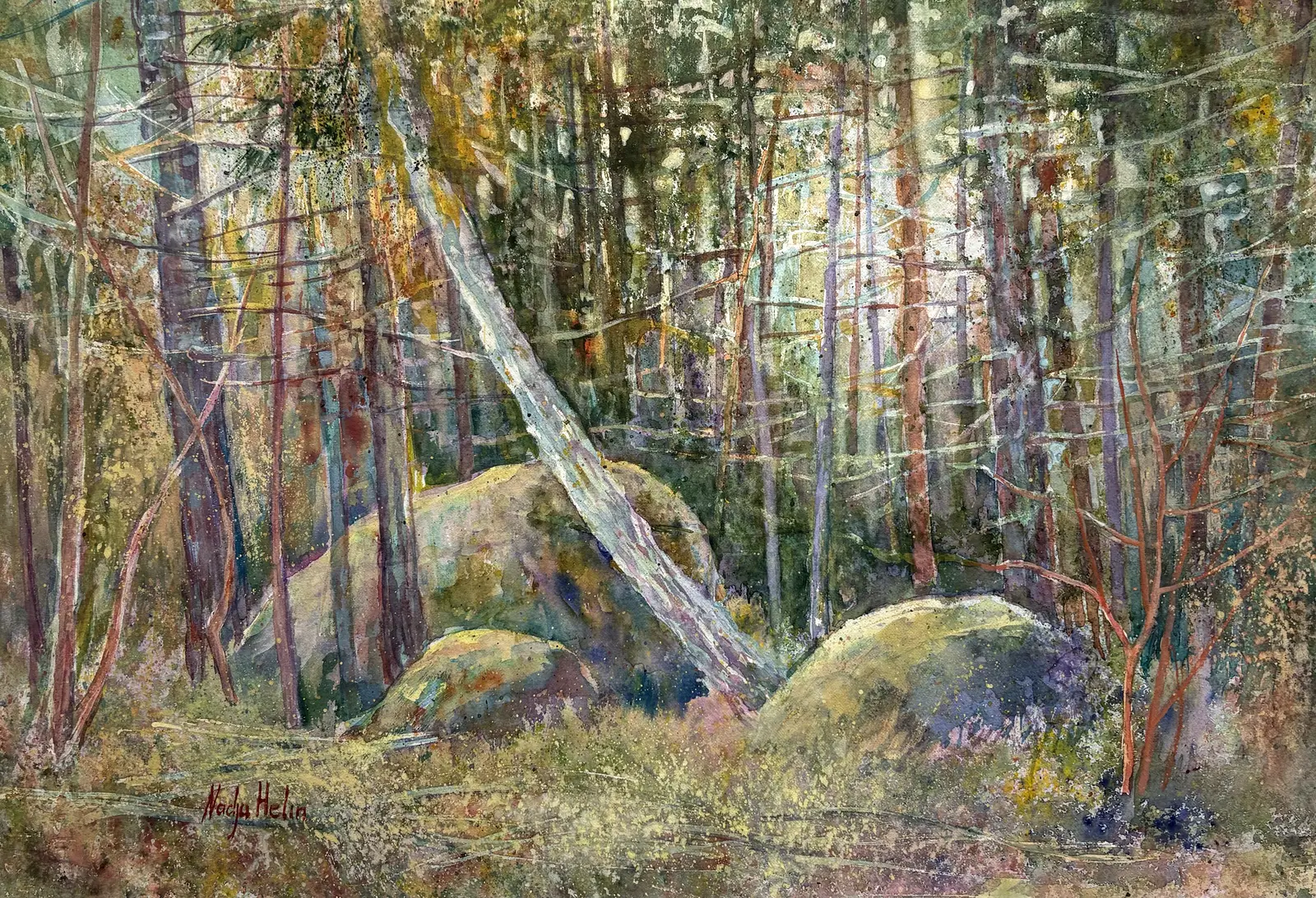 Akvarell Sommar skog av Nadja Helin