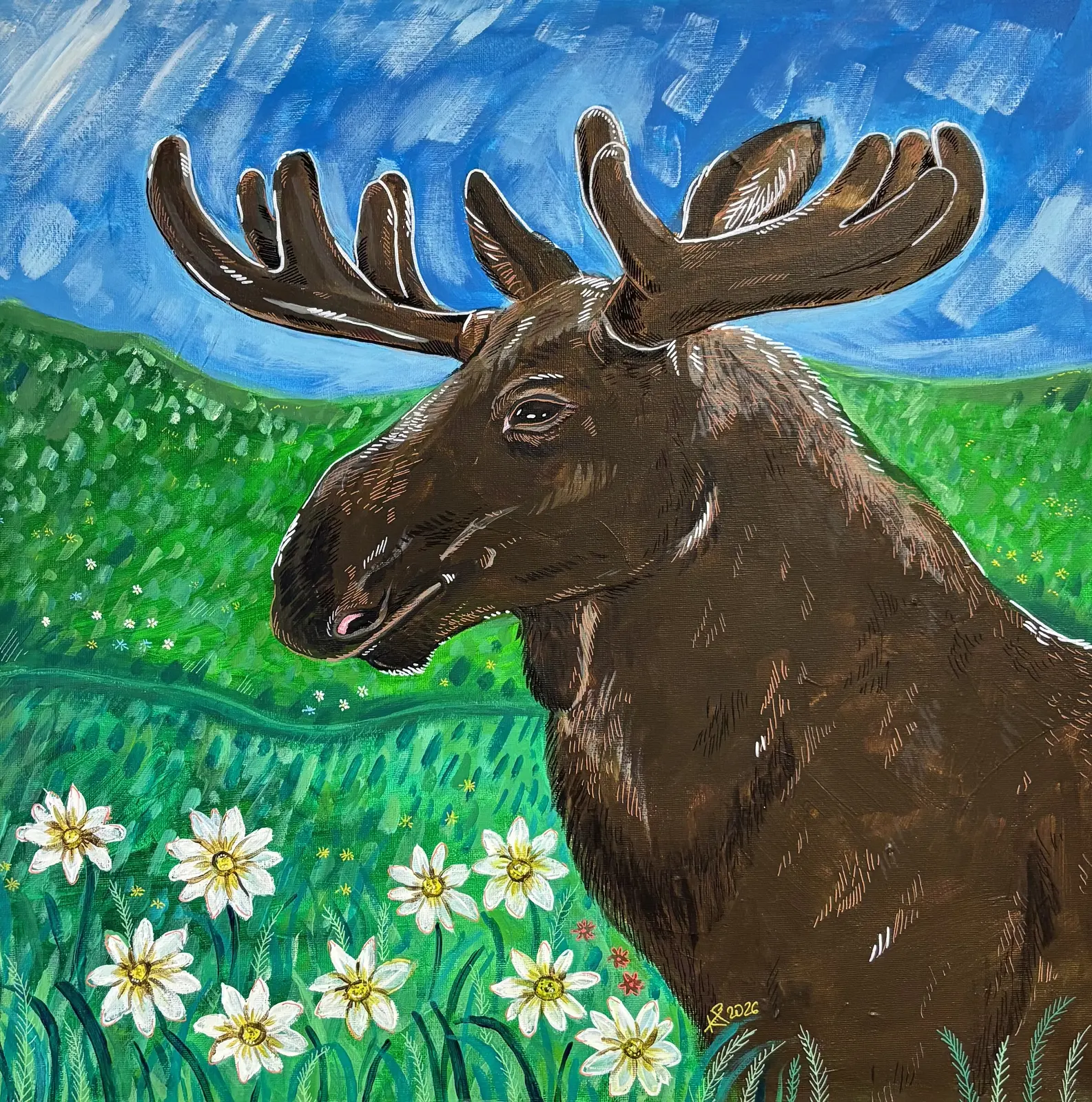 Akrylmålning Älg av Karolina Pronckute