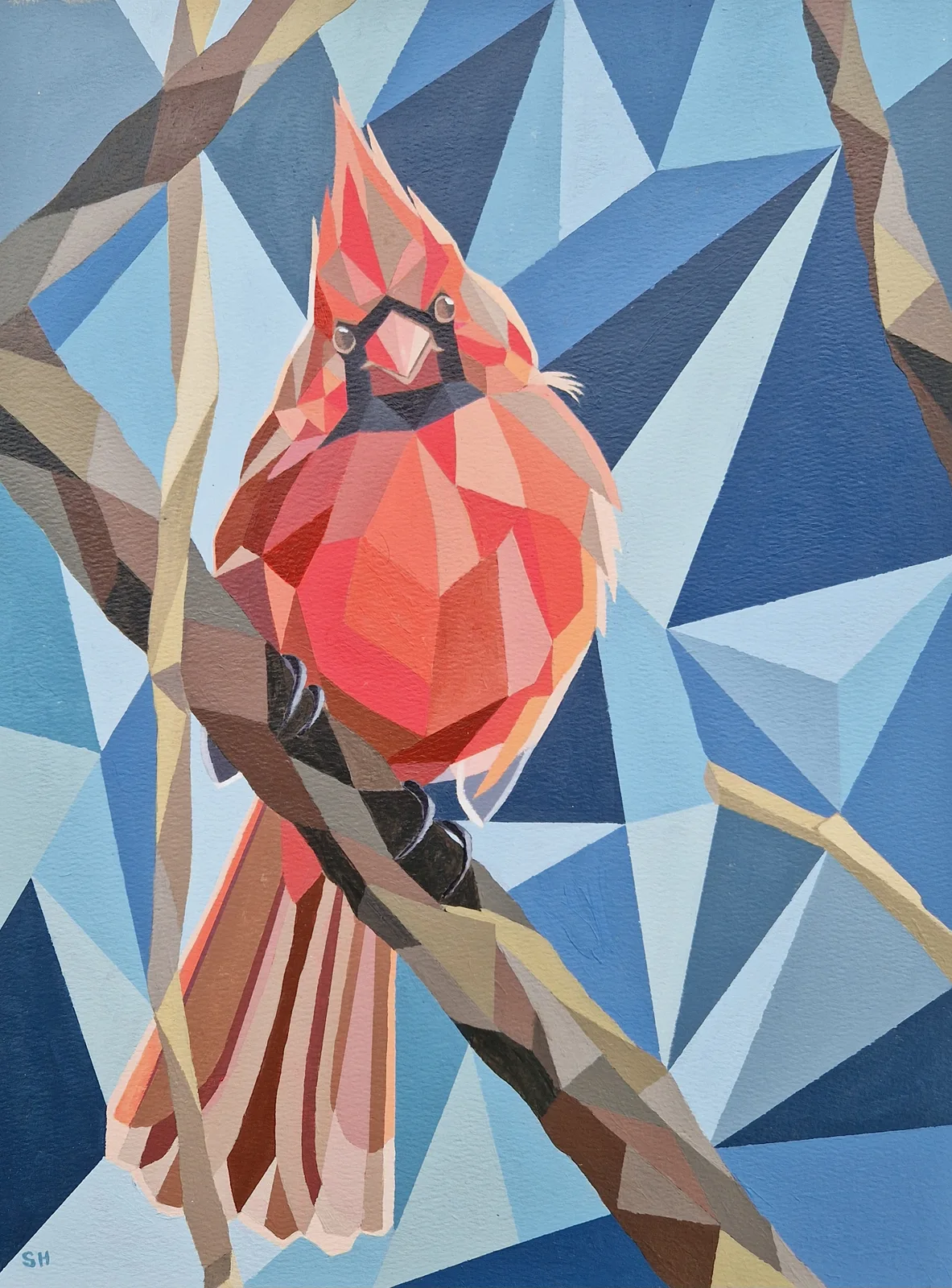 Akrylmålning Kardinal och kristaller av Susanne Hagemark