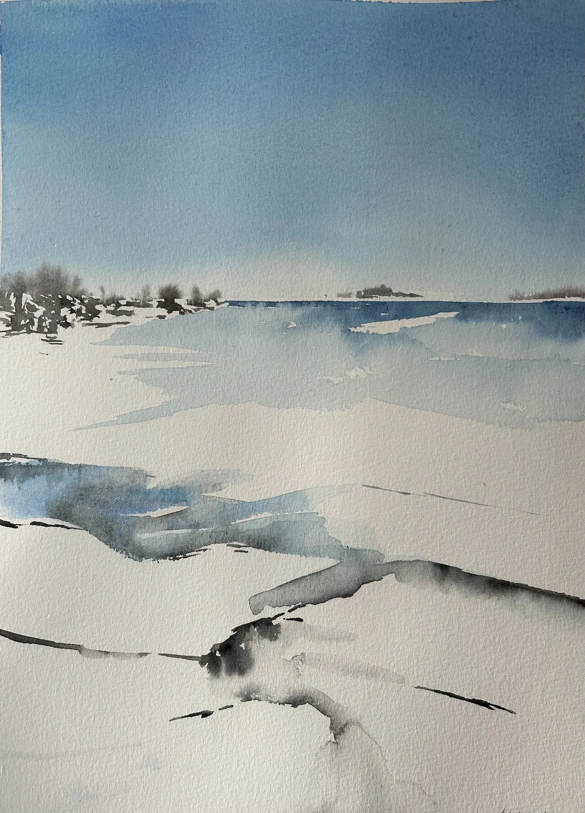 Akvarell Vinterskärgård av Gabriella Bergholtz