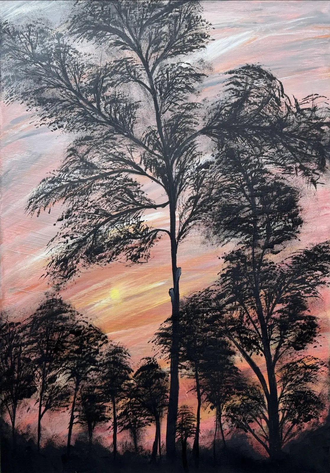 Akrylmålning Evning trees av Safa Khalaf