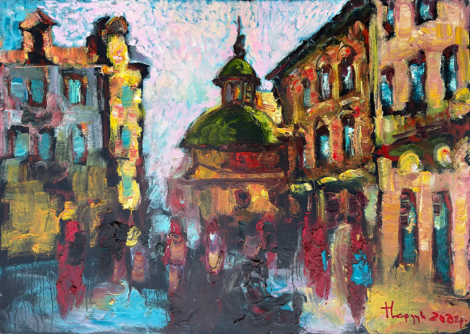 Oljemålning Market Square av Ivan Tverdun