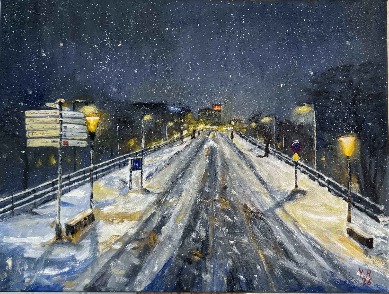 Oljemålning Vinternatt i staden av Yohan Rashmeh