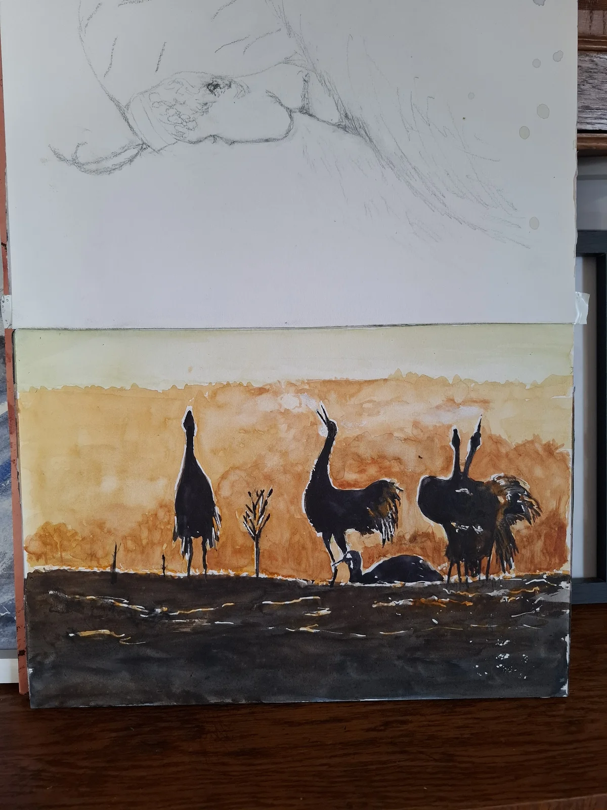 Akvarell Tranor i skumning av Eleonore Svensson Svensson Eklund