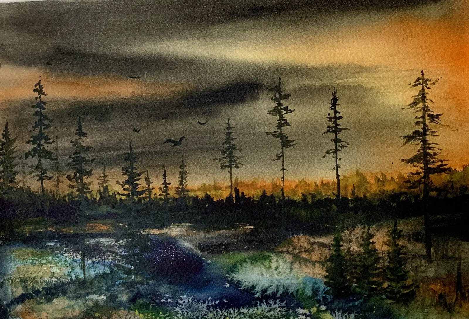 Akvarell Myrmarken av Annelie Wadin