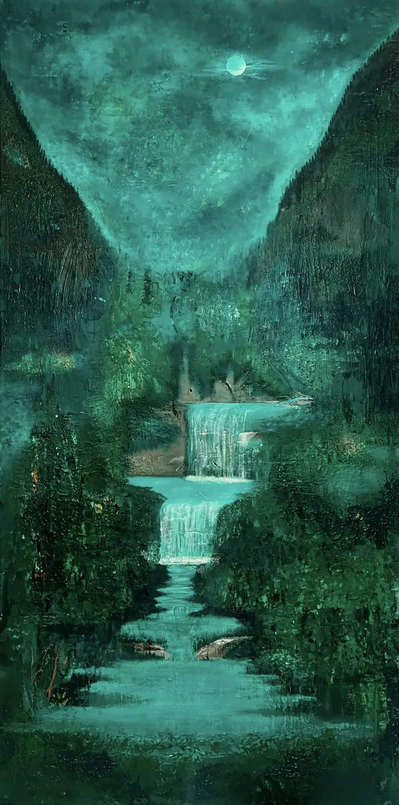 Akrylmålning The Moonlit Cascade av Felicia Kall