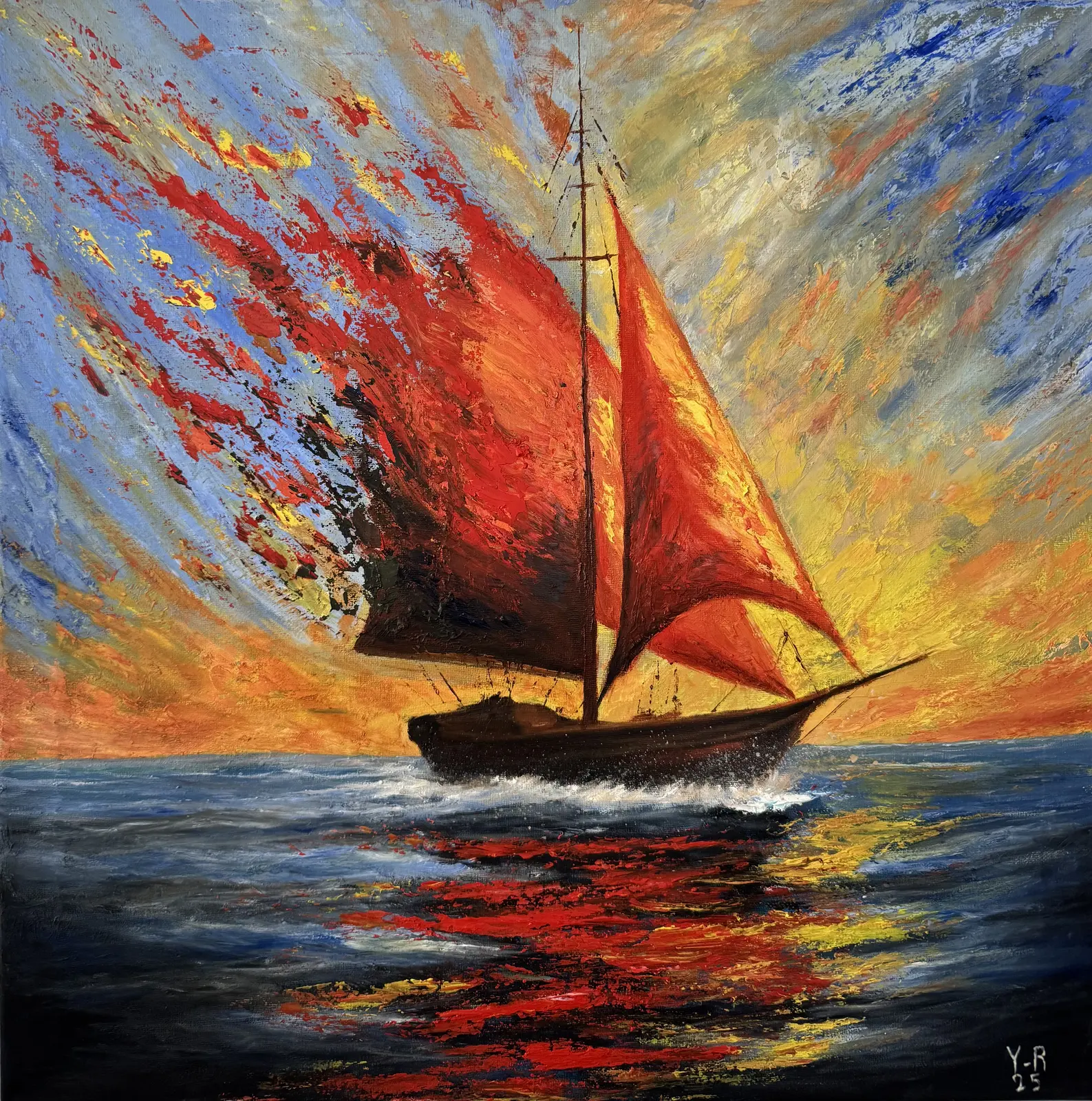 Oljemålning Eld över havet av Yohan Rashmeh