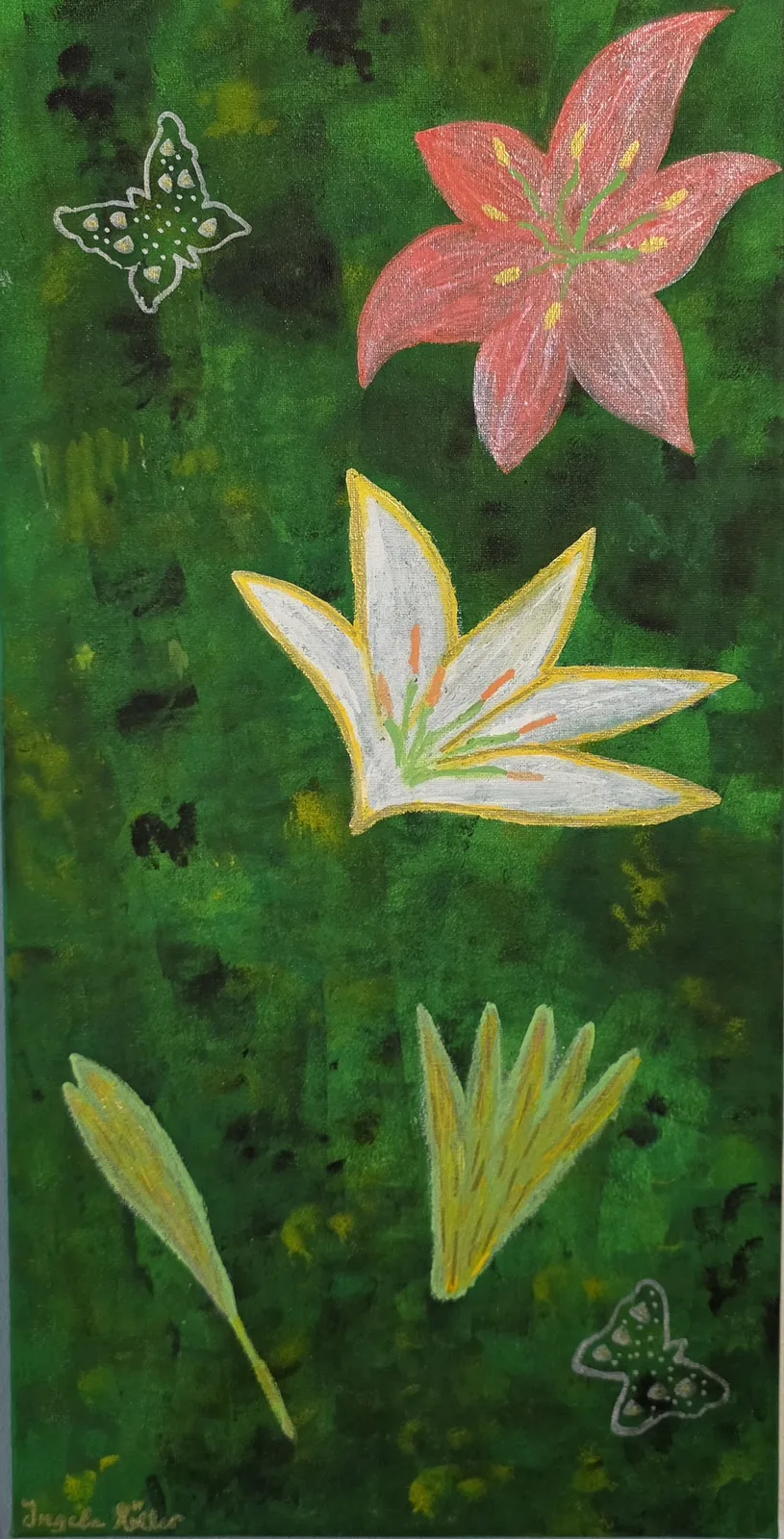 Akrylmålning Liljorna blommar i juli av Ingela Möller