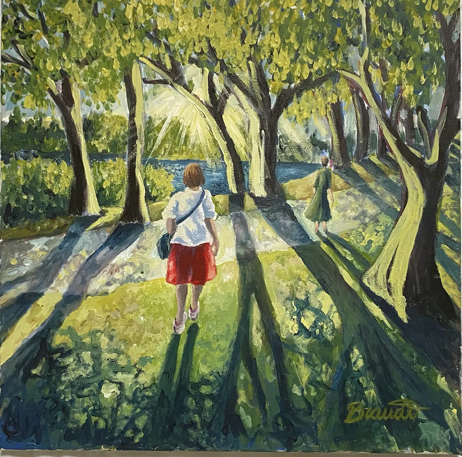Akrylmålning Promenad i stadsparken av Lena Brandt