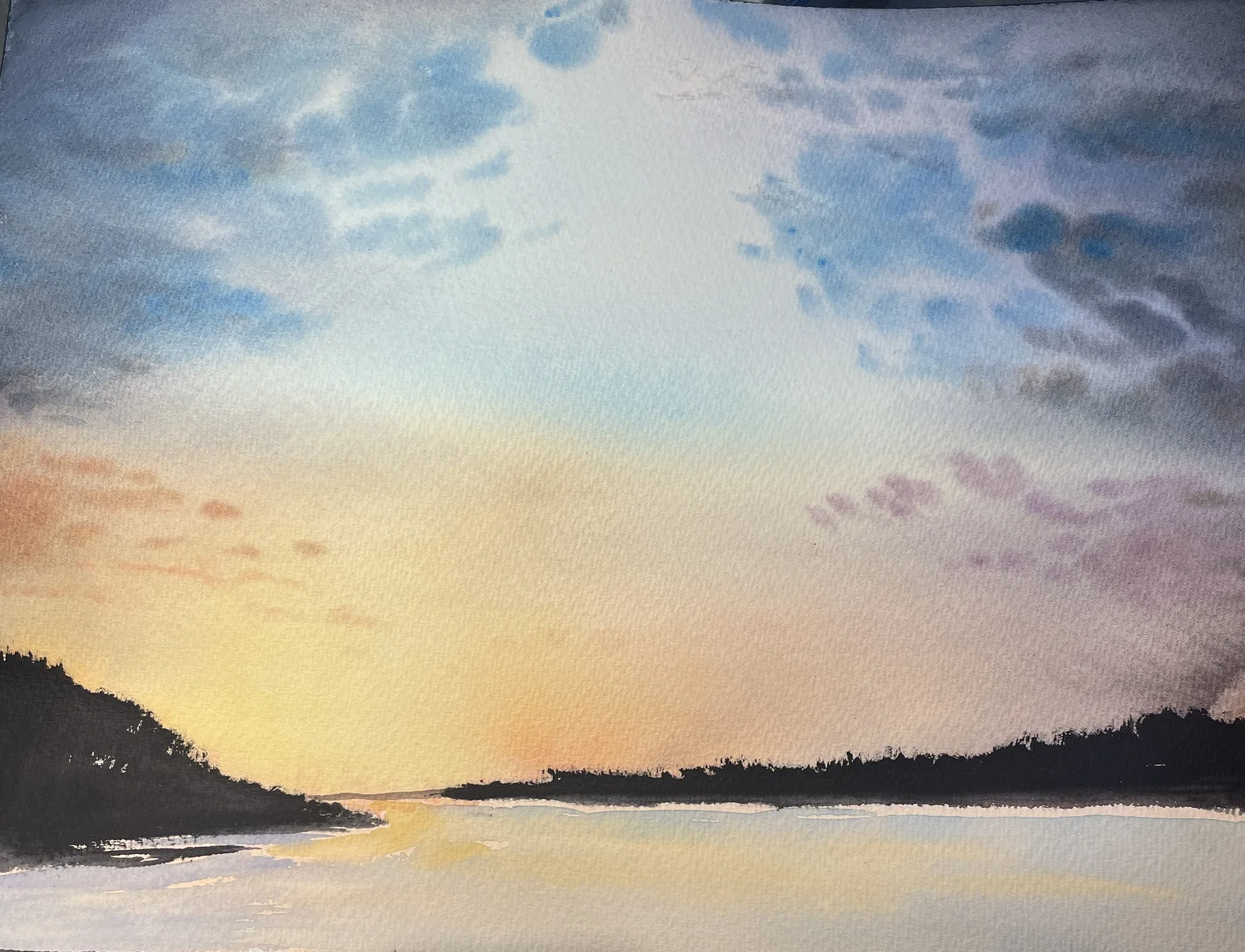 Akvarell Solnedgång Storsjön av Maria Möller