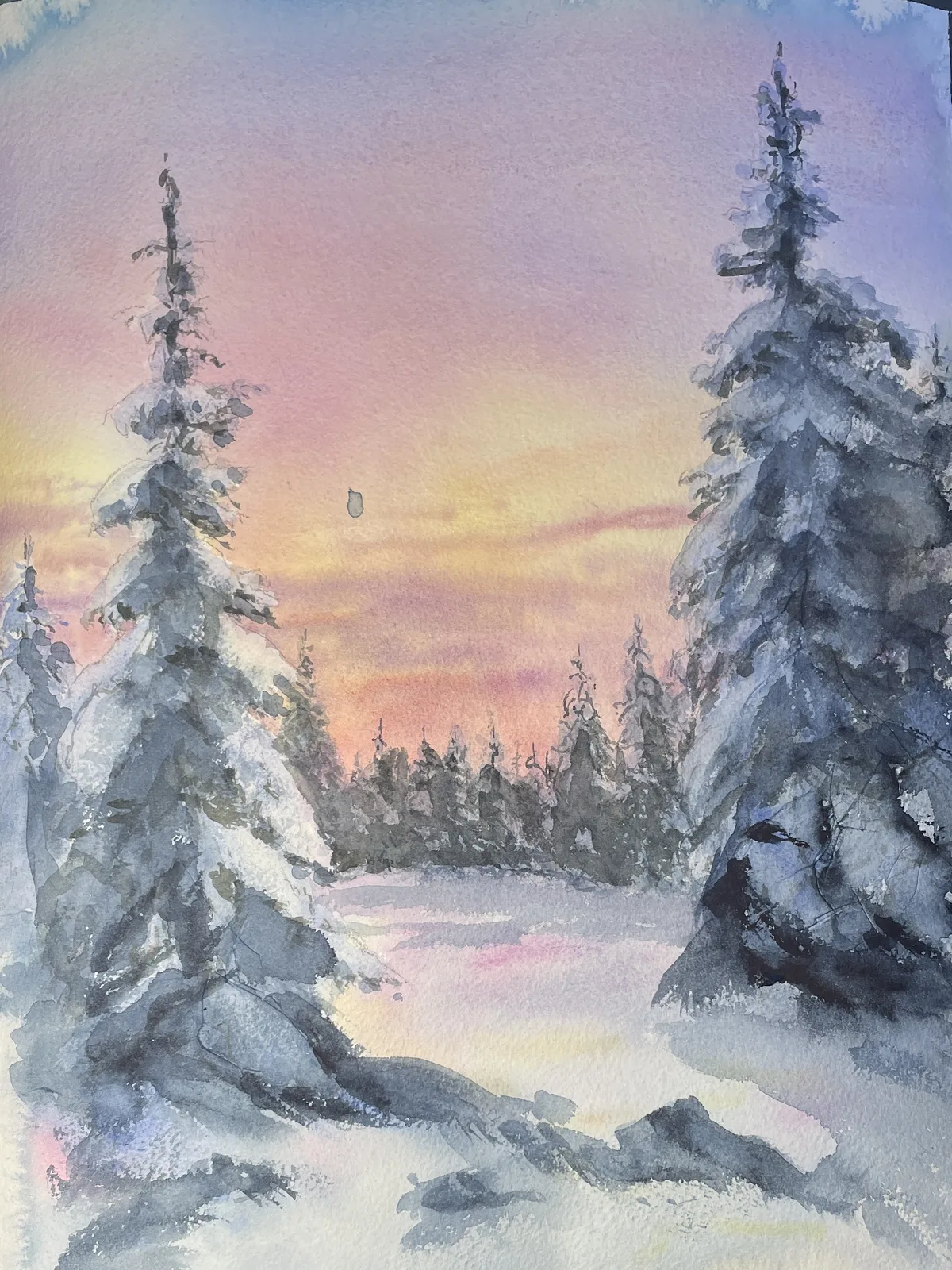 Akvarell Vinterljus av Maria Möller