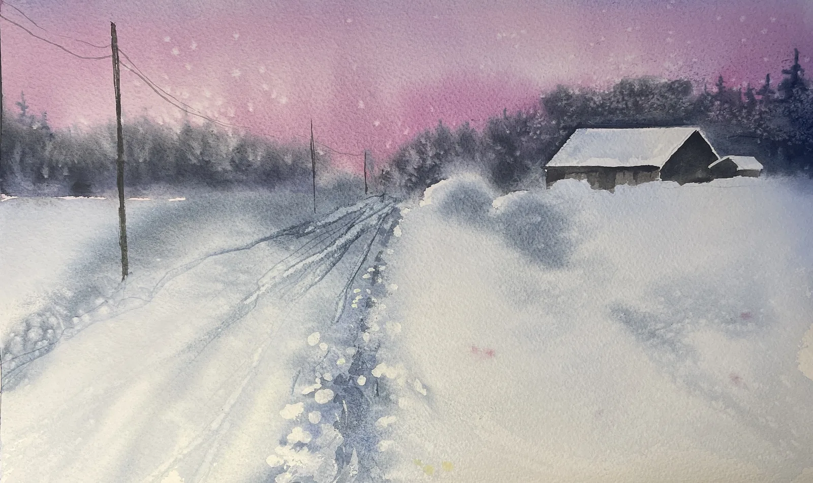 Akvarell Vinterväg av Maria Möller