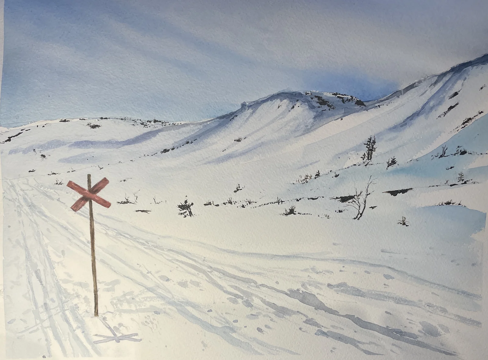 Akvarell Fjälled av Maria Möller