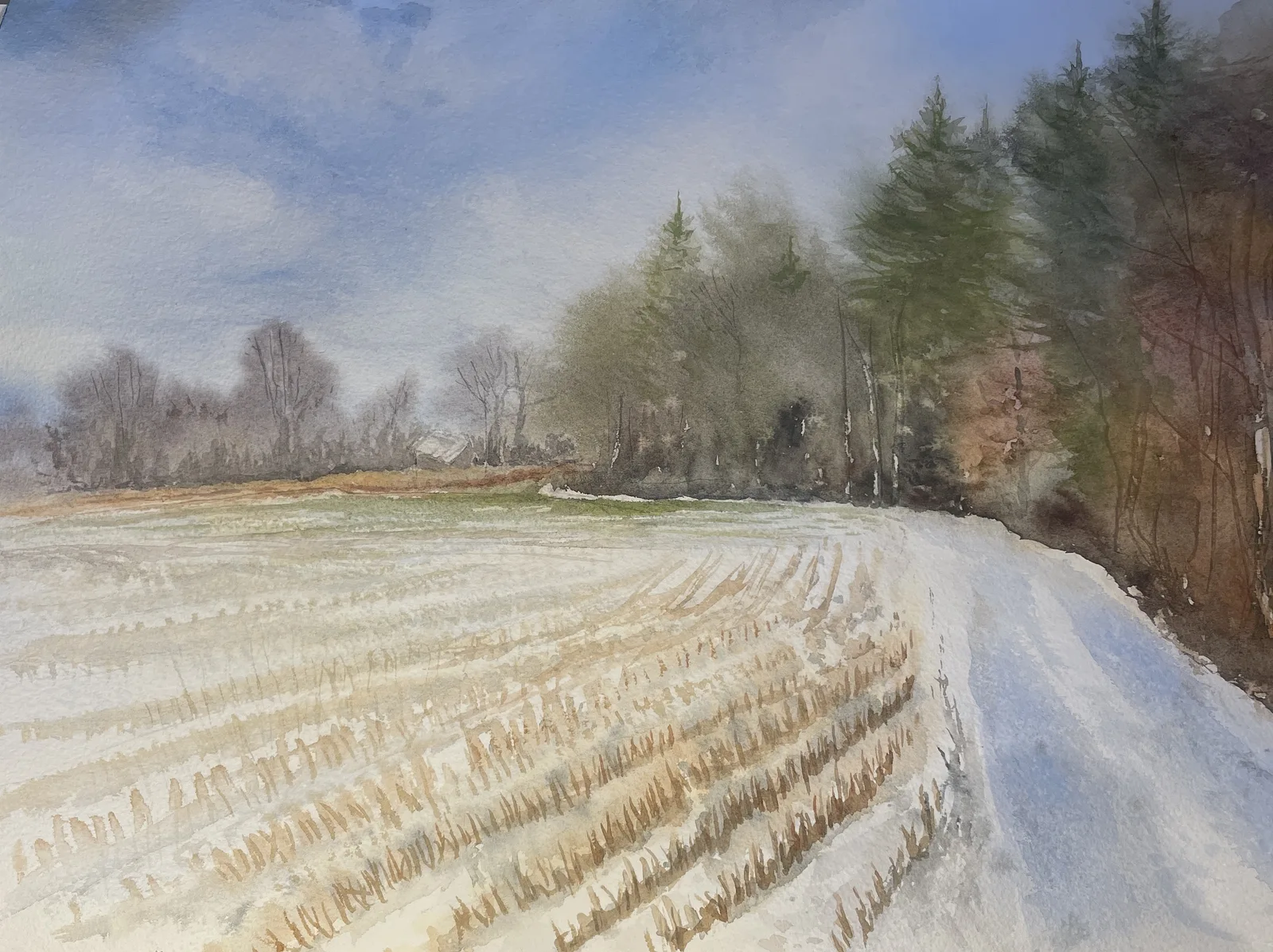 Akvarell Vårfält av Maria Möller