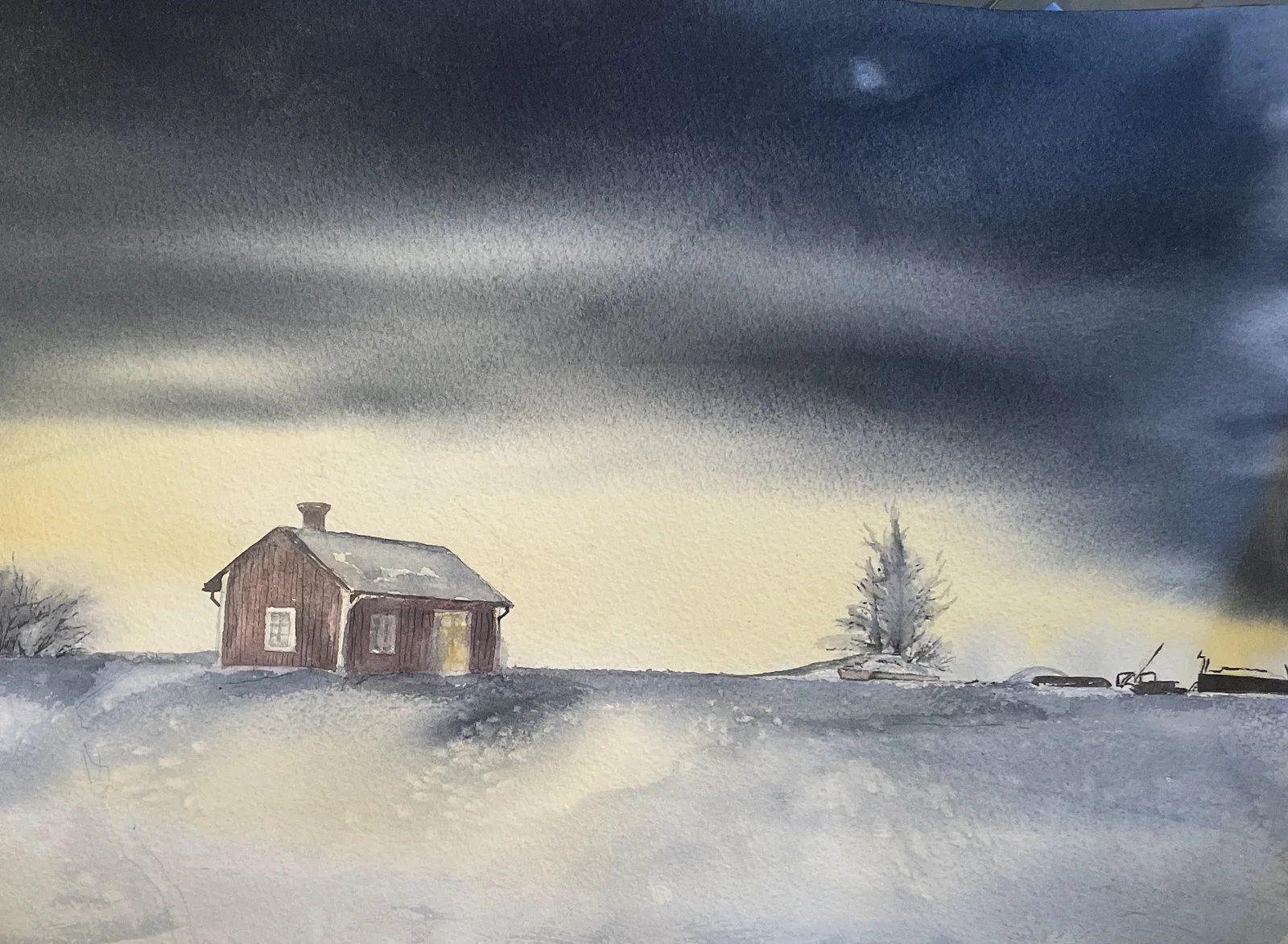 Akvarell Bakstuga av Maria Möller