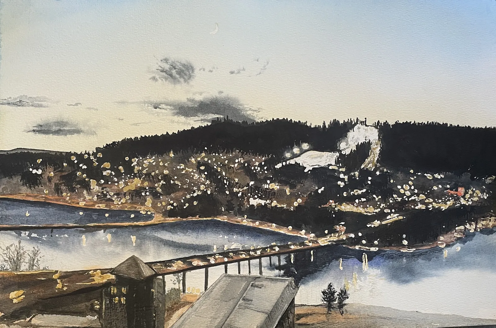 Akvarell Kvällsutsikt över Frösön av Maria Möller