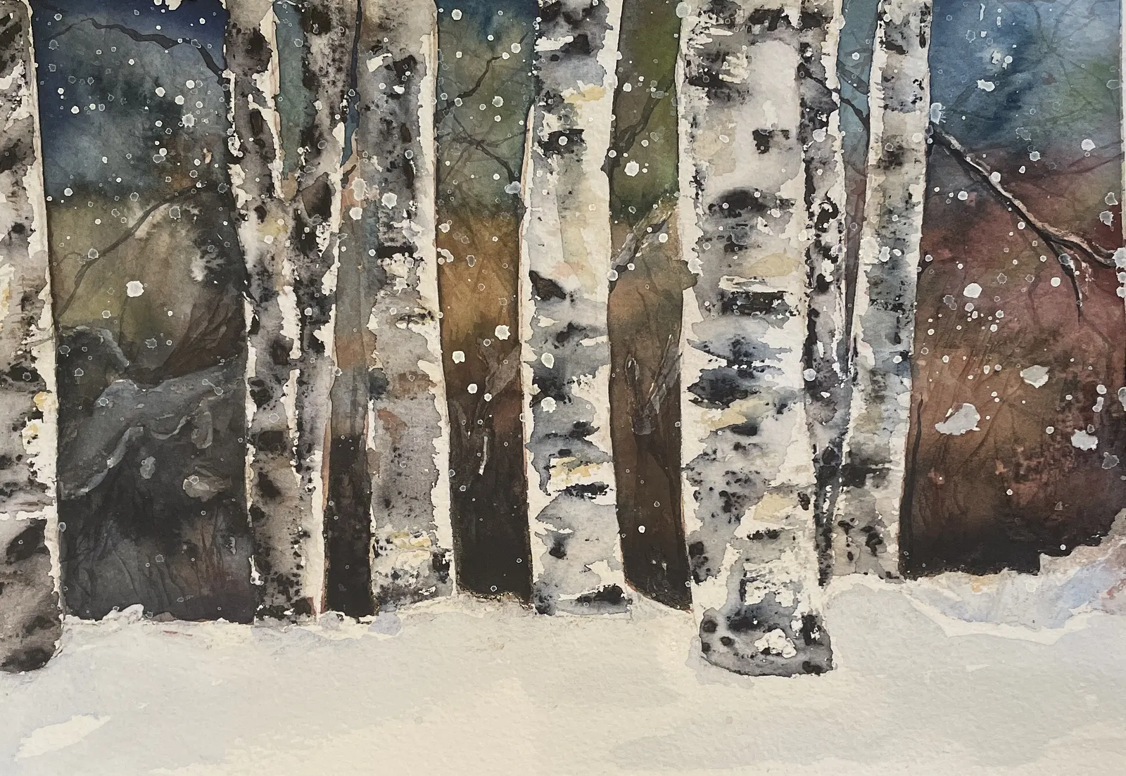 Akvarell Björkarna i snö av Maria Möller