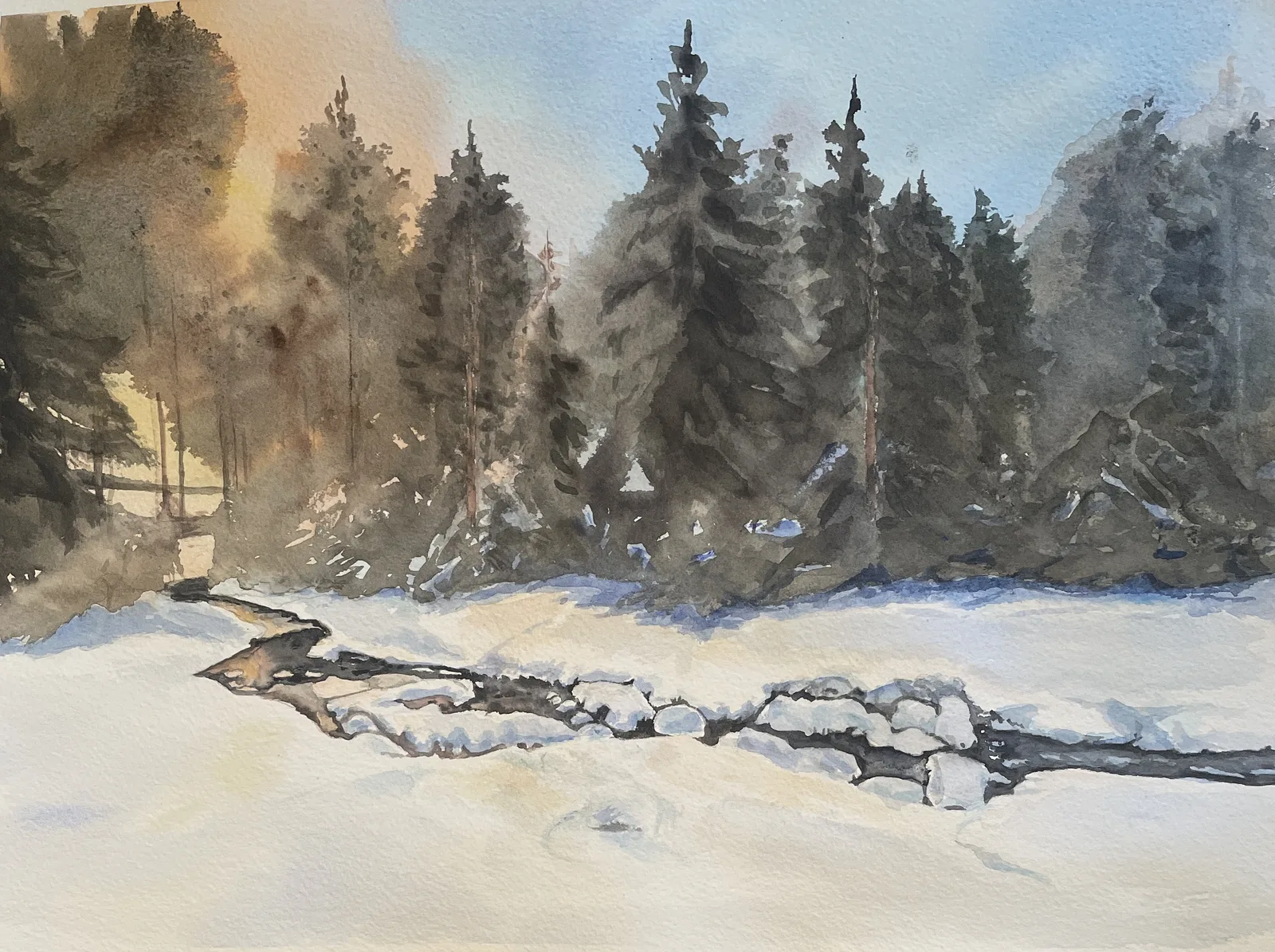 Akvarell Vattendrag av Maria Möller