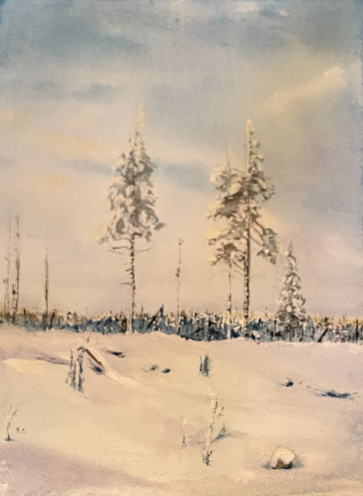 Akvarell Vinterhyhgge av Maria Möller