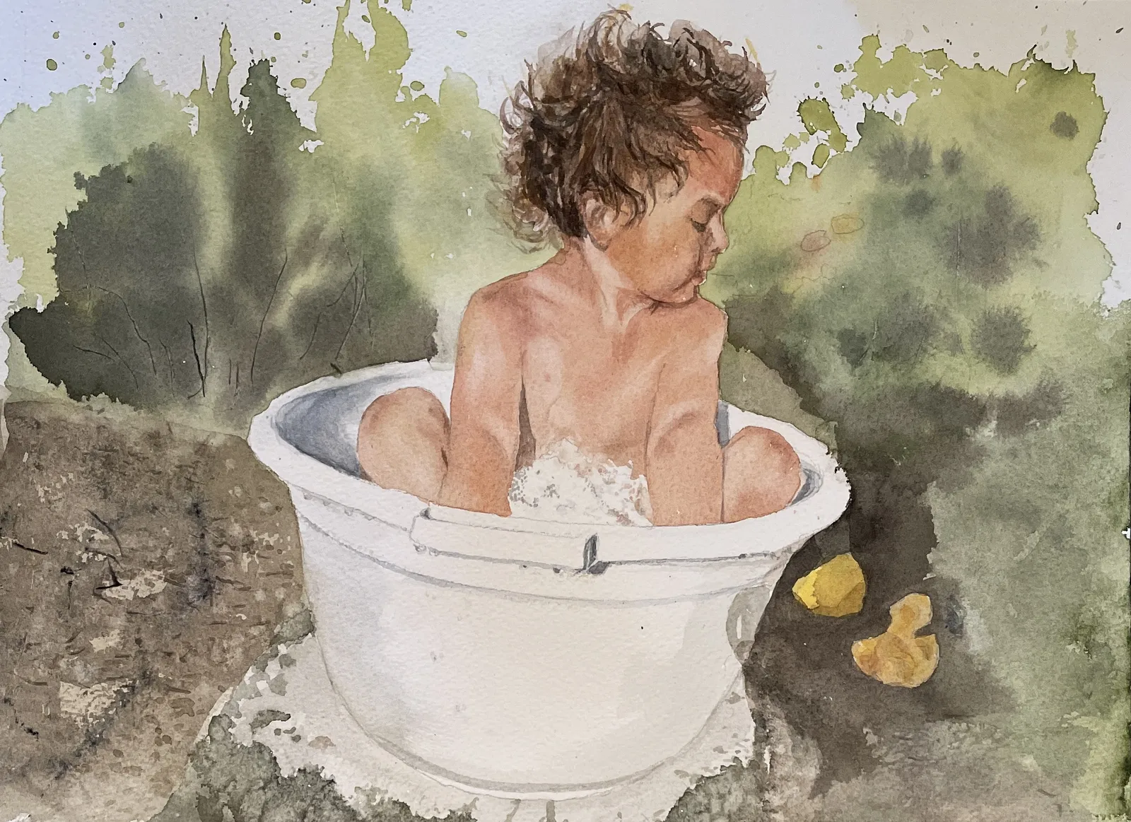 Akvarell Baljbad på Österlen av Maria Möller