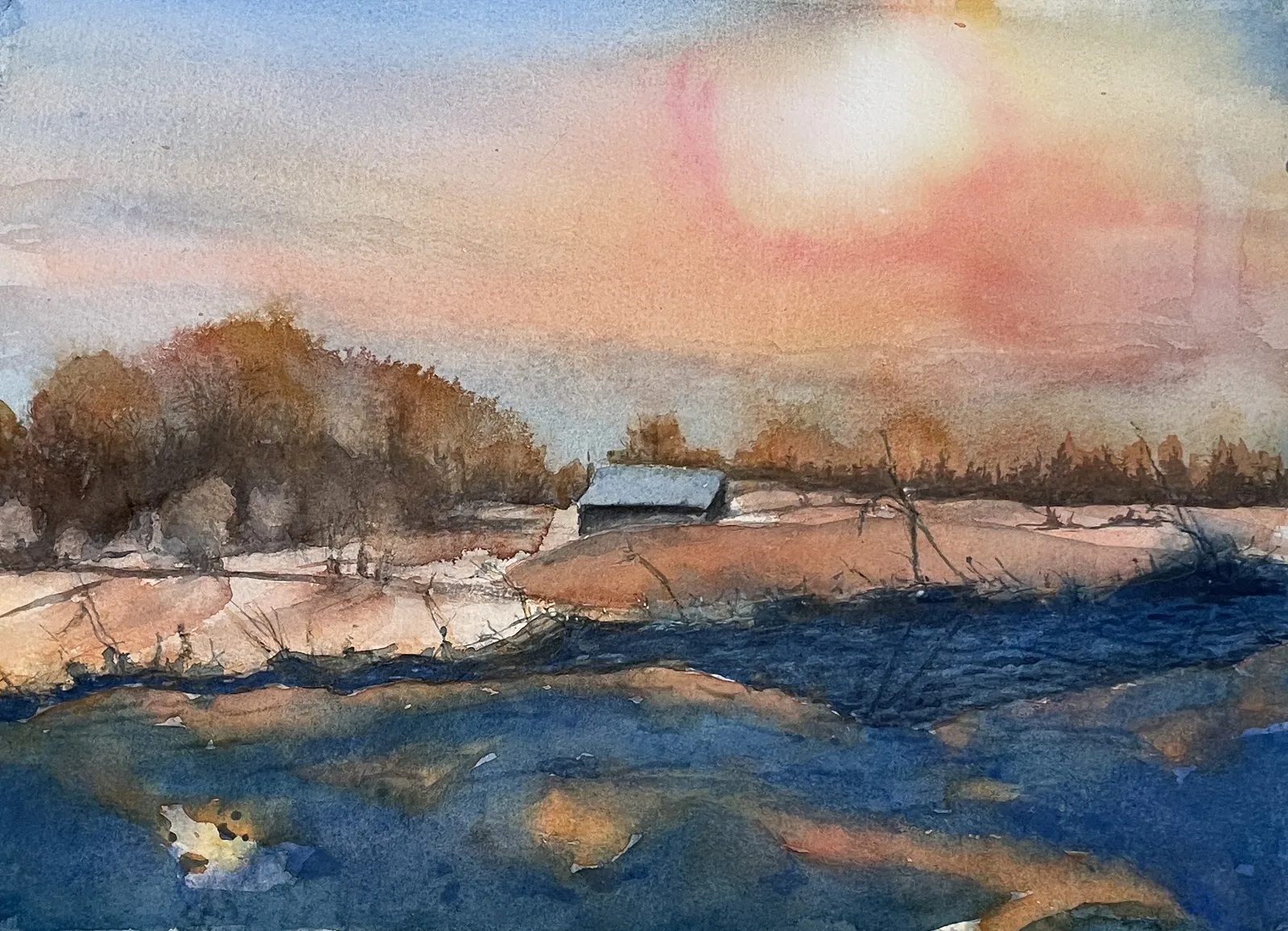 Akvarell Ladan av Maria Möller