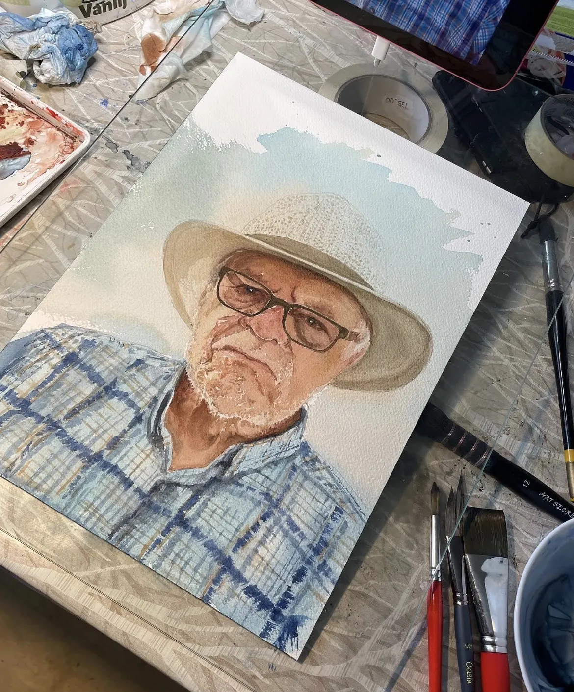 Akvarell Styvfar av Maria Möller