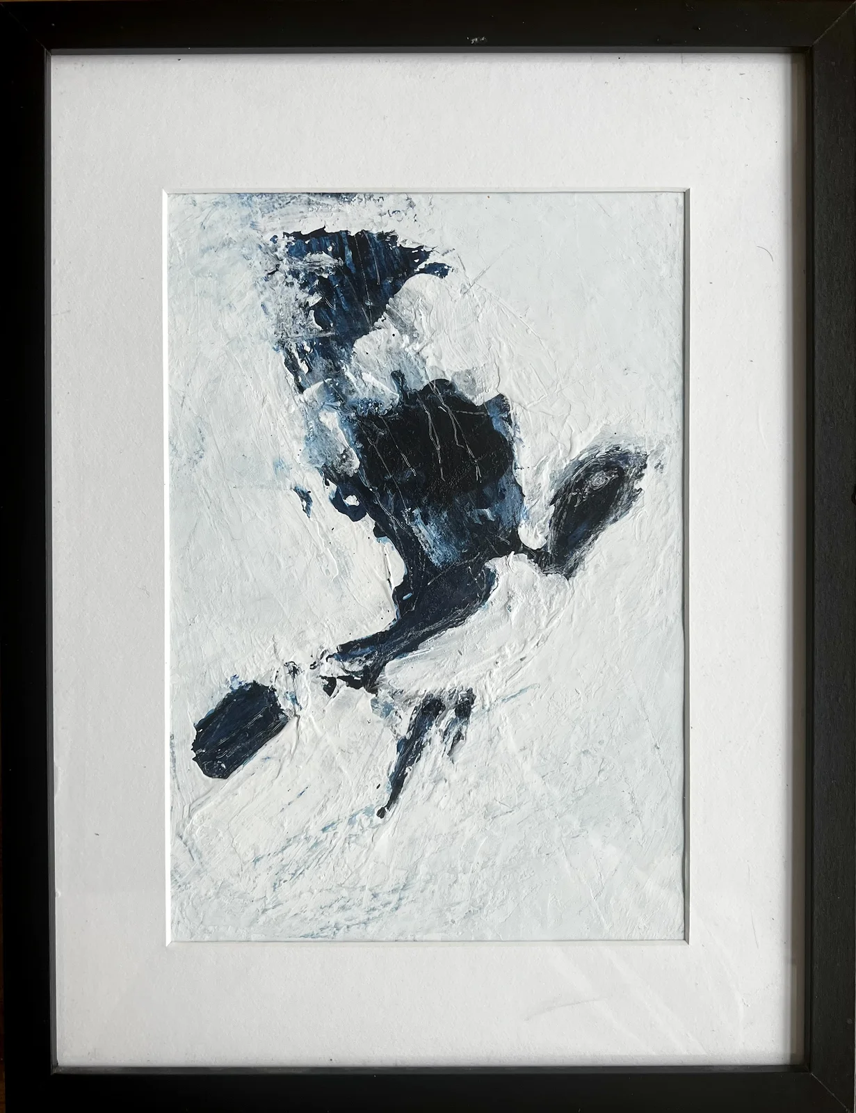 Akrylmålning Skata 36 a ’ vändbar’ Titel: Koreografi i det blå av Tom Kvém