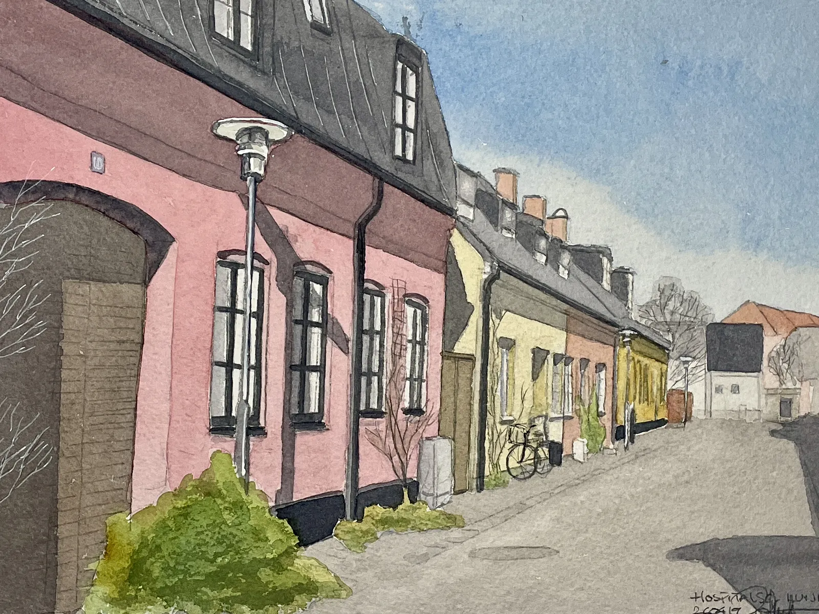 Akvarell Hospitalsgatan i Lund av Pär Håkan Henriksson