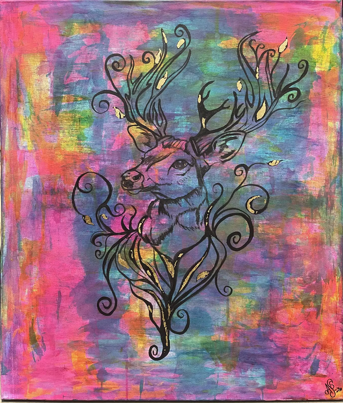 Akrylmålning Hjort av Ann-Sofie Stjernkvist