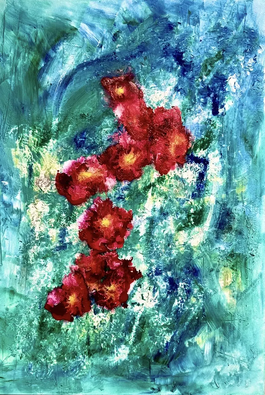 Akrylmålning Vallmo om sommaren - Vik hädan ThomasTvivlaren/ Summer Poppies — Step Aside, Doubting Thomas av Cecilia Larsdotter